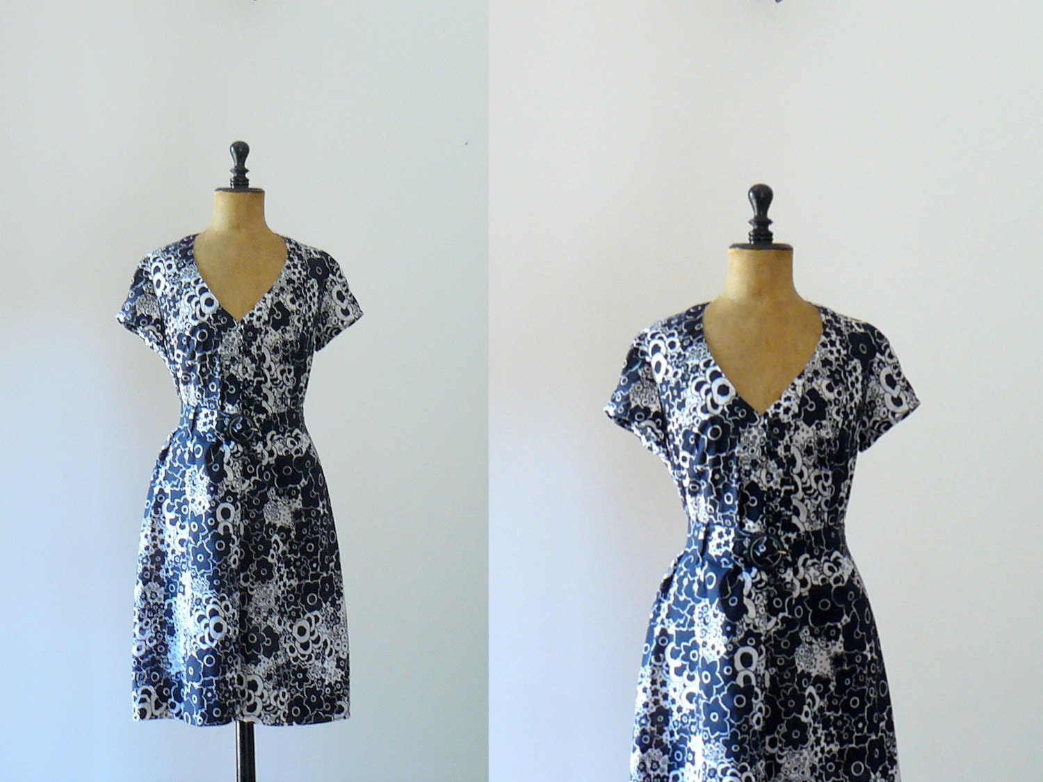 Vintage 1980s black white dress. belted summer dress