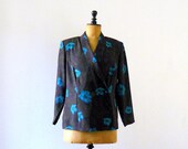 20% OFF SALE Vintage 1980s azure flowers print blazer. size plus jacket