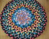Braided Rug-Mat-Hot Pad-Table Centerpiece in Aqua and Neon Pink from recycled cotton