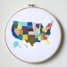 Embroidered Map of USA Wall Hanging in 8" Hoop