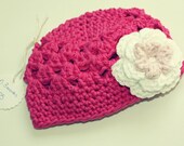 Dark Pink Crochet Hat 0-3 Month Old Size Spring Summer Fall Cotton