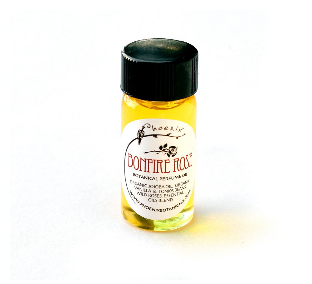Bonfire Rose Botanical Perfume Oil, Incense Rose, Mugwort - 100% Natural Perfume, Organic, Vegan .25 oz (7.4 ml) glass jar