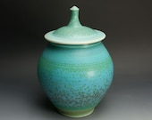 Handcrafted white stoneware turquoise cookie, kitchen storage jar 933