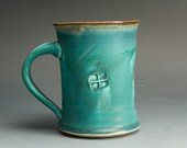 Handmade stoneware coffee mug or tea cup turquoise and blue - 1024