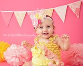 9 Fabric Flag Baby Girl Nursery Decor, 4 Feet Party Banner, Bunting, Pink, Yellow, Deer and Flowers, Photo Prop, Girl Birthday Party Decor