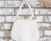 20% OFF SALE Vintage 1960's White Faux Pearl Beaded Handbag / Goldtone Clasp Wedding Purse