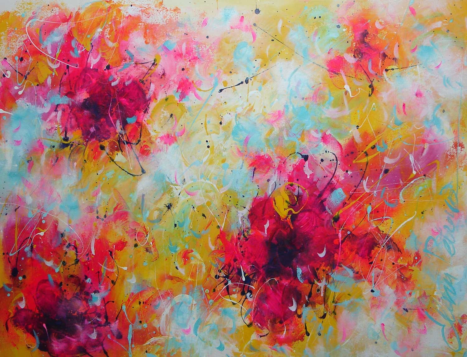 Elena  abstract painting pink painting turquoise huge large art 30x40