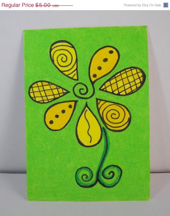 Sale 10% Off Retro Yellow Flower Eco Original Drawing Artist Trading Card