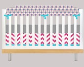 Bumperless Aqua and Pink Crib Bedding, Rail Guard Crib Set