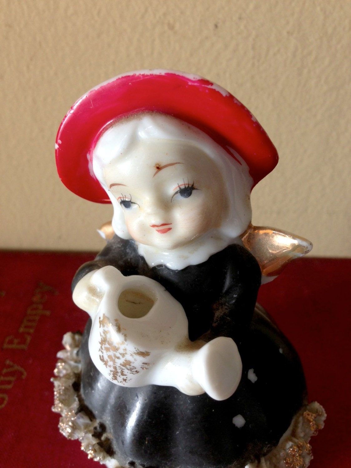 Vintage Angel Bell Sugar Bell Watering Can Holiday Spaghetti Trim Napco Lefton
