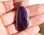 Sugilite Stone Cabochon Set in Sterling Silver Crystal Pendant