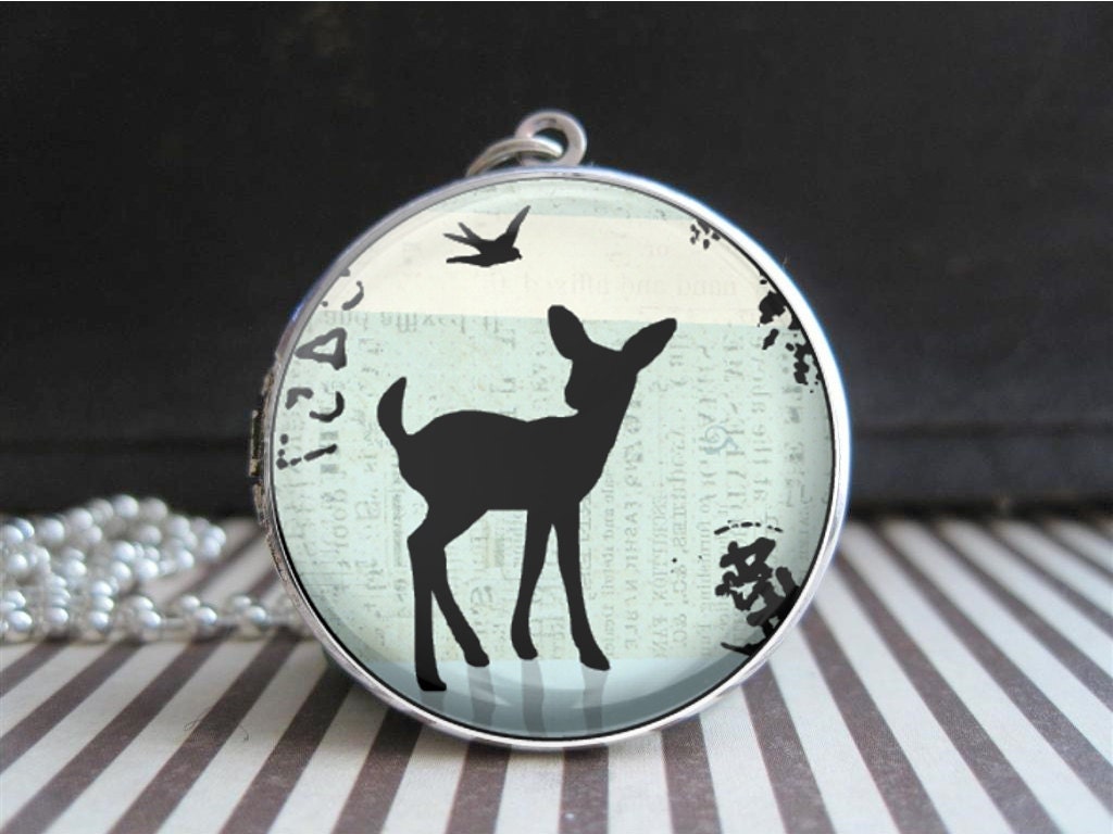 Baby Deer Locket Spring Blue Pendant Necklace Woodland Animal Fawn Silver Jewelry Designs by Ever & Anon Sweet Gifts for Girls