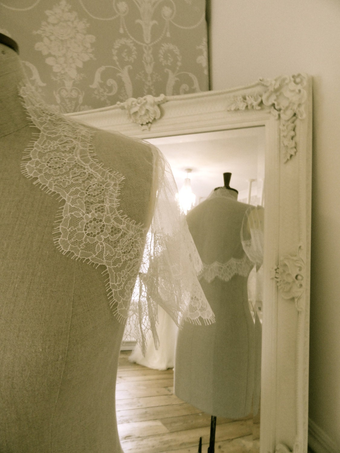 French lace and silk tulle Bridal shrug