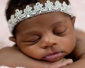 Ready to Ship Fairytale Princess Tiara  headband ..silver  jeweled stretchy crown for newborn 0-3mos 3-6 mos 6-9 mos 12 mos and up
