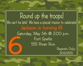 Camo Camoflauge Army Birthday Invitations Printable Digital File