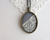 Gray Necklace, Gray Lace Necklace, Cream White Bohemian Jewelry Vintage Lace Jewelry, Gray Jewelry