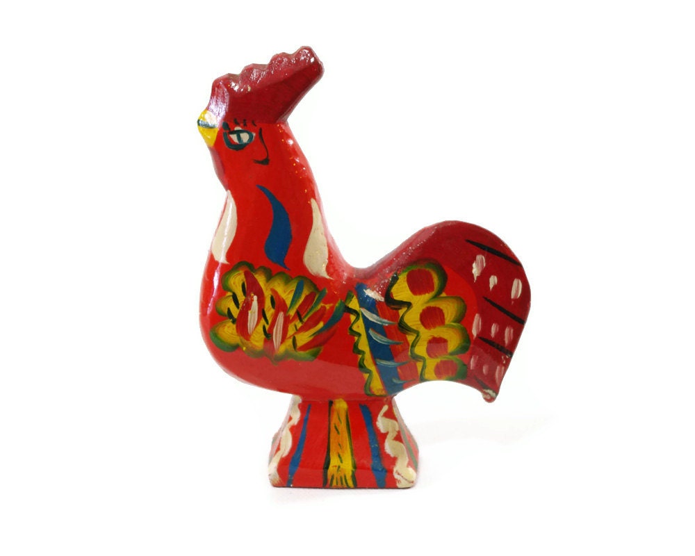 Vintage Dala Rooster, Red Rooster, Folk Art, Sweden, Scandinavian