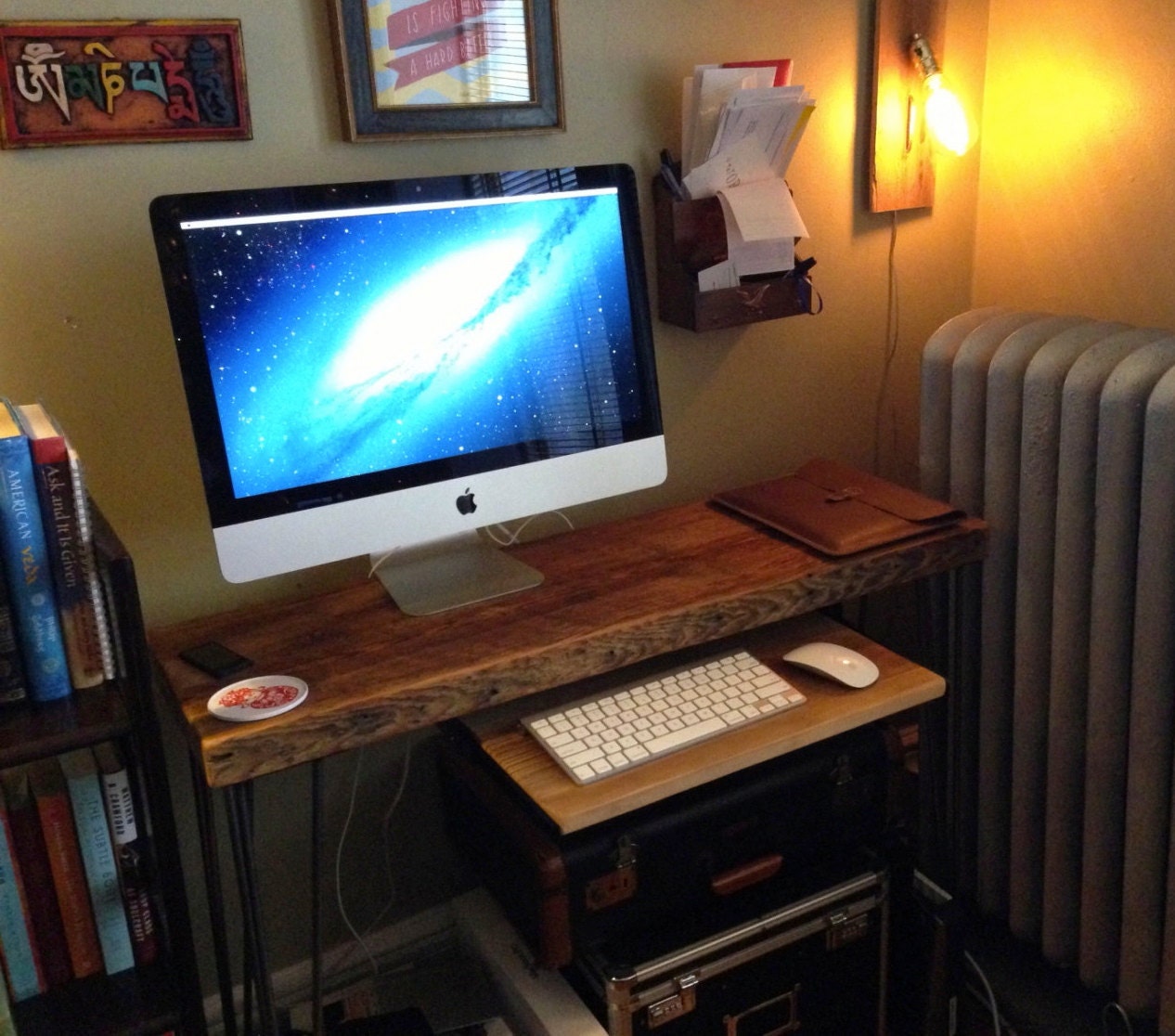 Modern small desk 48" x 11.5" w x 30.5" tall ,2.5" thick top with keyboard tray,locker basket drawer not included