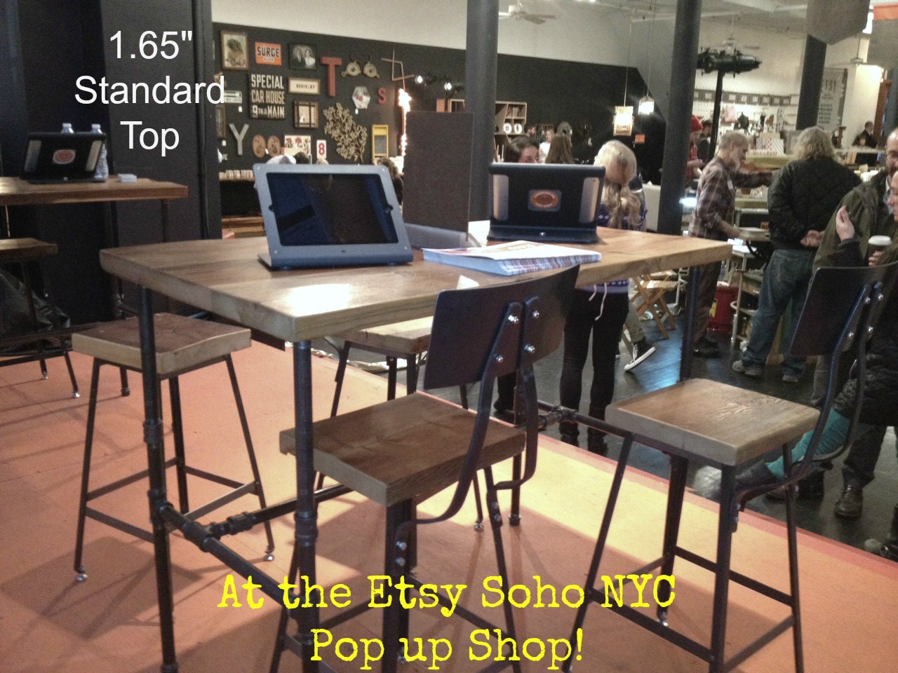Reclaimed wood table or dining table with pipe legs, 44" x 30" w x your choice height.seats 4 people. 1.65" top