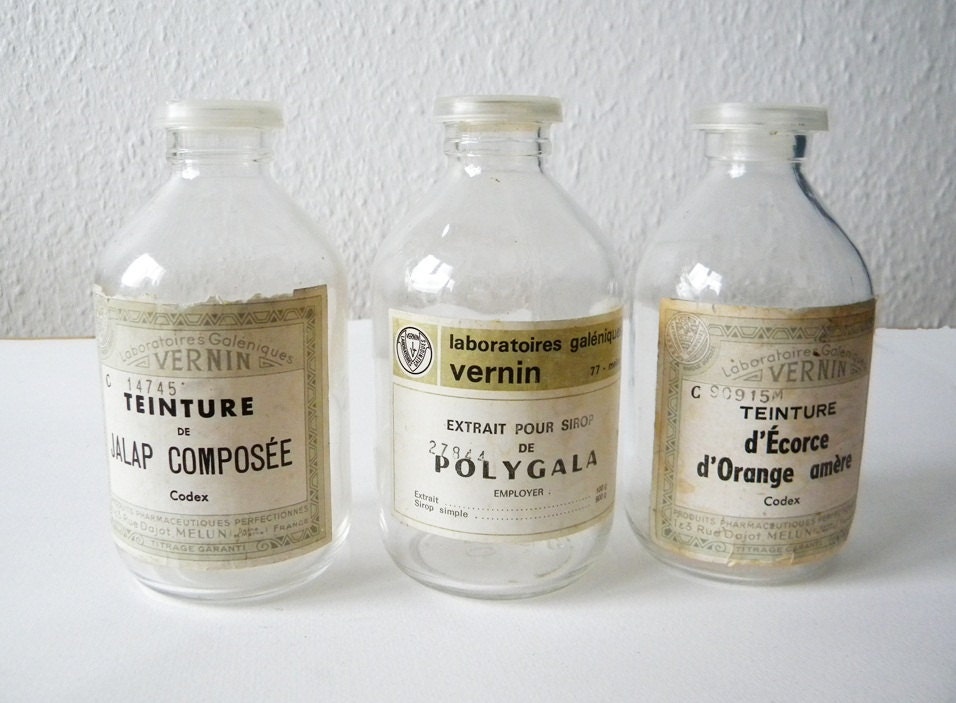 3 french pharmacy apothecary bottles 3 vintage french bottles