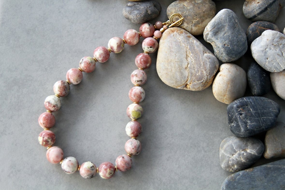 Spring -  Dusty Pink and Creamy Natural Lepidolite Necklace