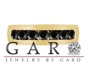 Unisex 1.00 Carat 14K Yellow Gold 7 Stone Wedding & Anniversary Black Diamond Band Canal Set 6 mm Handmade