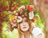 Oversized Floral Crown Fabric Flowers Colourful Statement Hair Piece Red Yellow Pinks Headpiece Wreath Wedding Whimsical Garden Summer Party - EllaGajewskaHATS Oversized Floral Crown Fabric Flowers Colourful Statement Hair Piece Red Yellow Pinks Headpiece Wreath Wedding Whimsical Garden Summer Party - EllaGajewskaHATS
