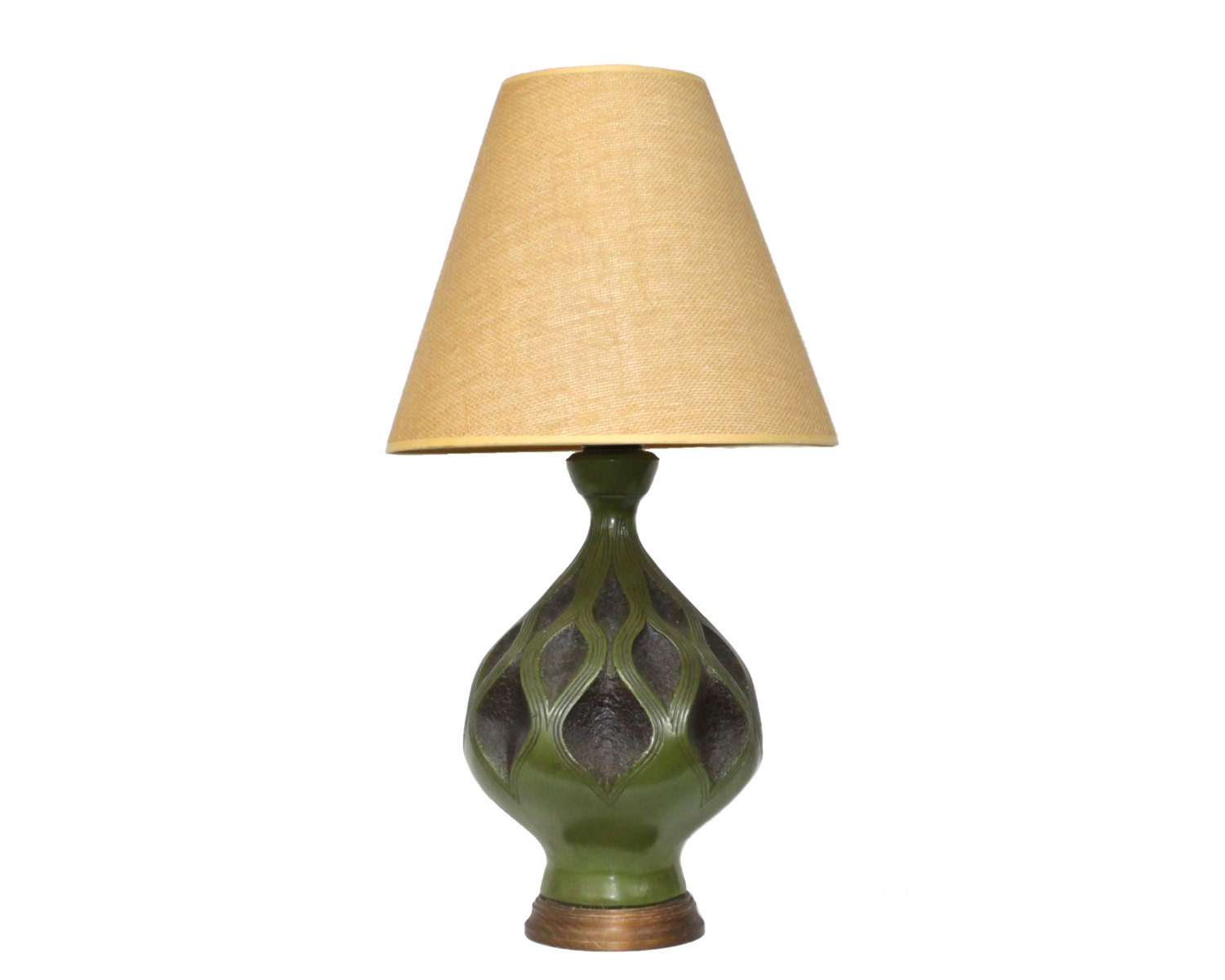 Danish Modern Plaster Lamp with Burlap Shade . Mid-Century Modern