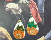Recycled Tin, Upcycled Tin, Vintage Tin, Vintage Metal, Earrings, Tin Can, Tin Earrings, Floral, Vintage Can, Recycled Can, orange, flower