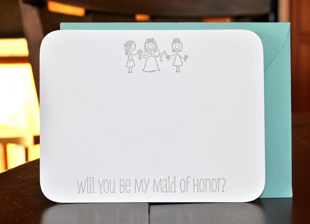 Letterpress Bridesmaids Stick Figure Cards