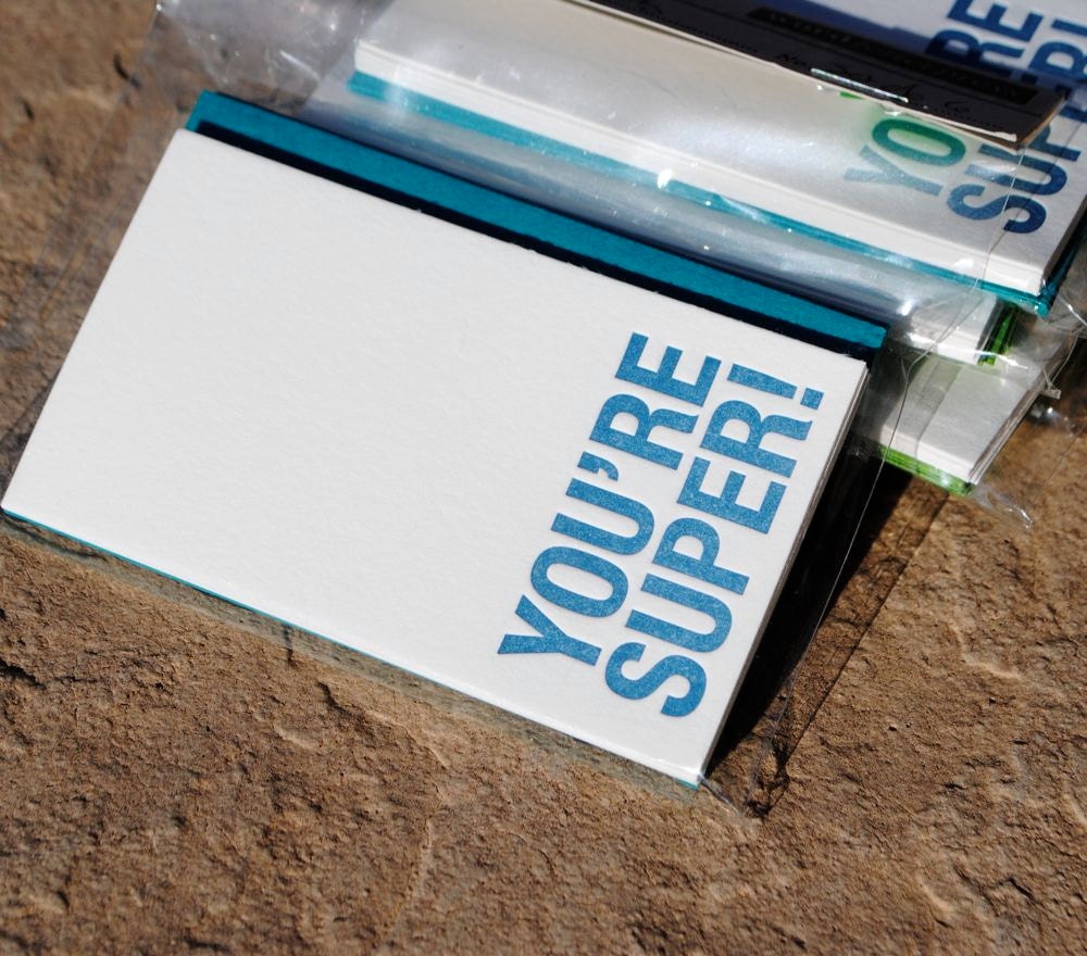 Letterpress YOU'RE SUPER or JUsT a LiTTLE SOMeTHING cards & Envelopes - set of 6