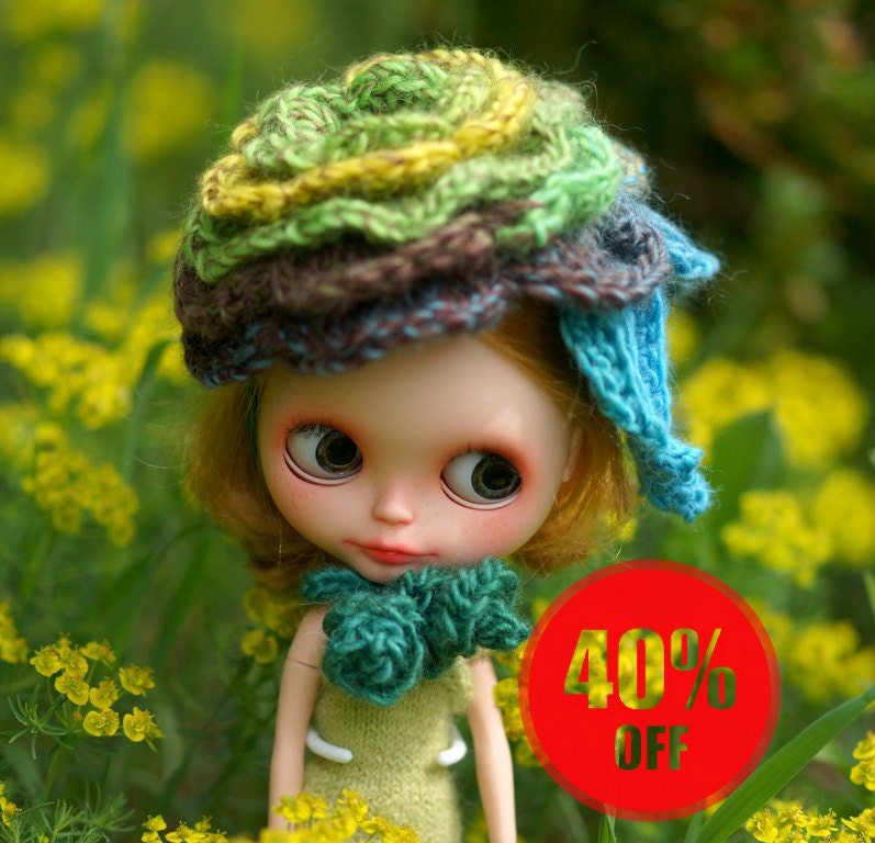 40% OFF Fantasy Flower Hat Blythe Hat OOAK Blythe Hat Turquoisse hat Fantasy Hat Blythe Blythe Outfit hat
