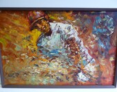 Vintage original painting Baseball players Signed A. Veccio 24 x 36 on canvas , Framed Art