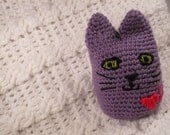 Purple Kitty Valentine's Day gift, amigurumi with hearts and arrow