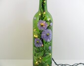 Lighted Wine Bottle Lavender Daisy Hand Painted Recycled 750ml
