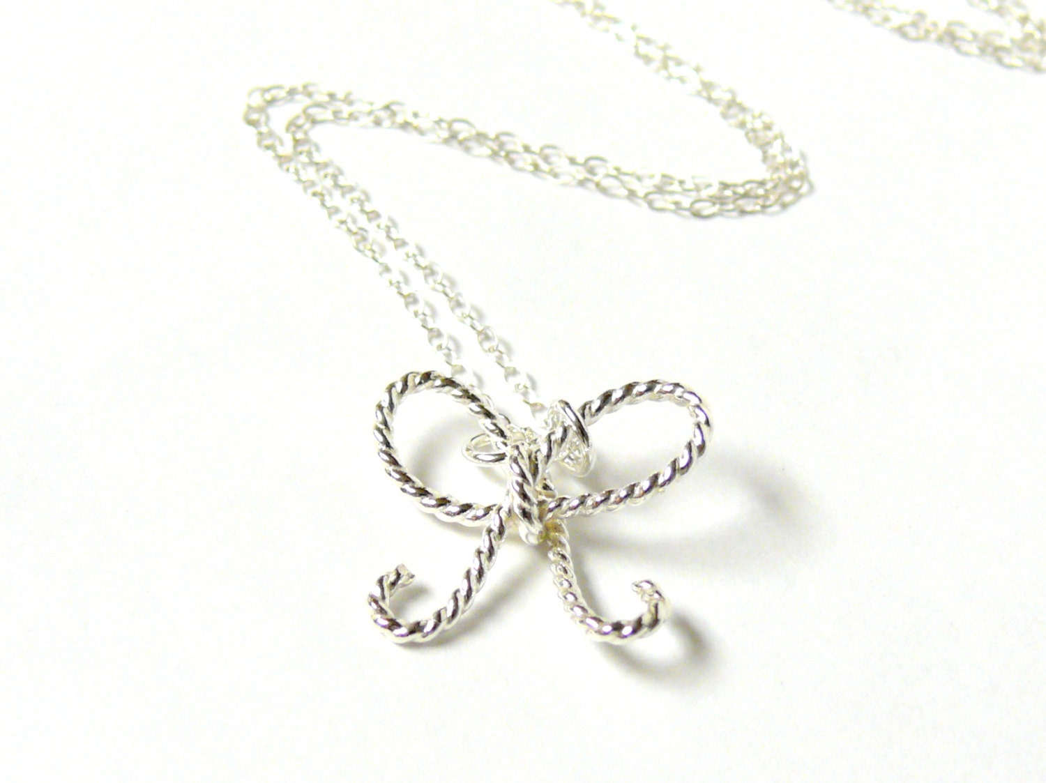 Silver bow necklace tie the knot necklace Sterling silver pendant necklace forget me knot necklace wedding party bridesmaid gift