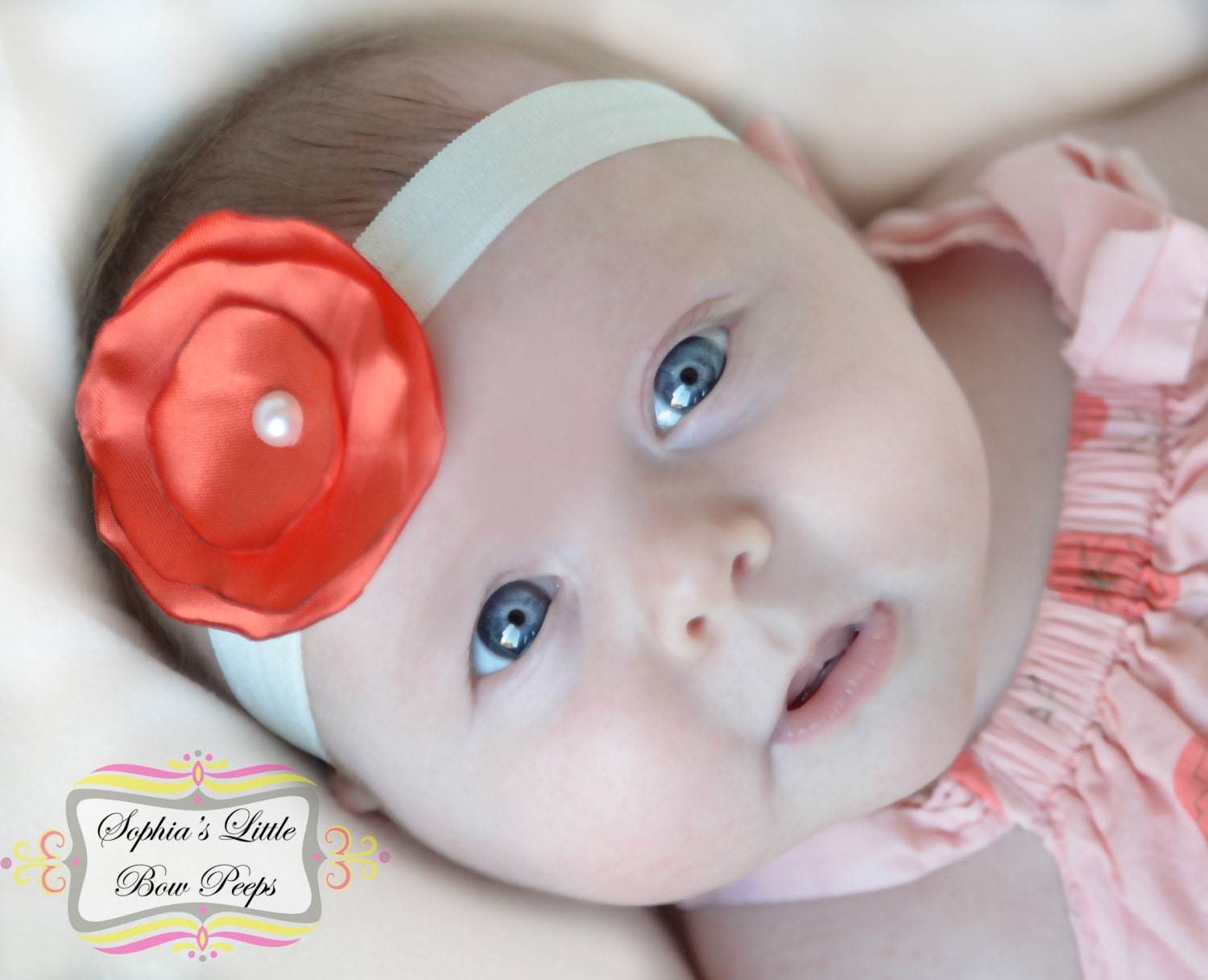 Hand Singed Satin Flower with Pearl Center