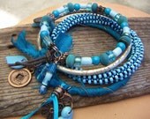 Gypsy Tribal Stack Bangle Set inTeal Turquoise