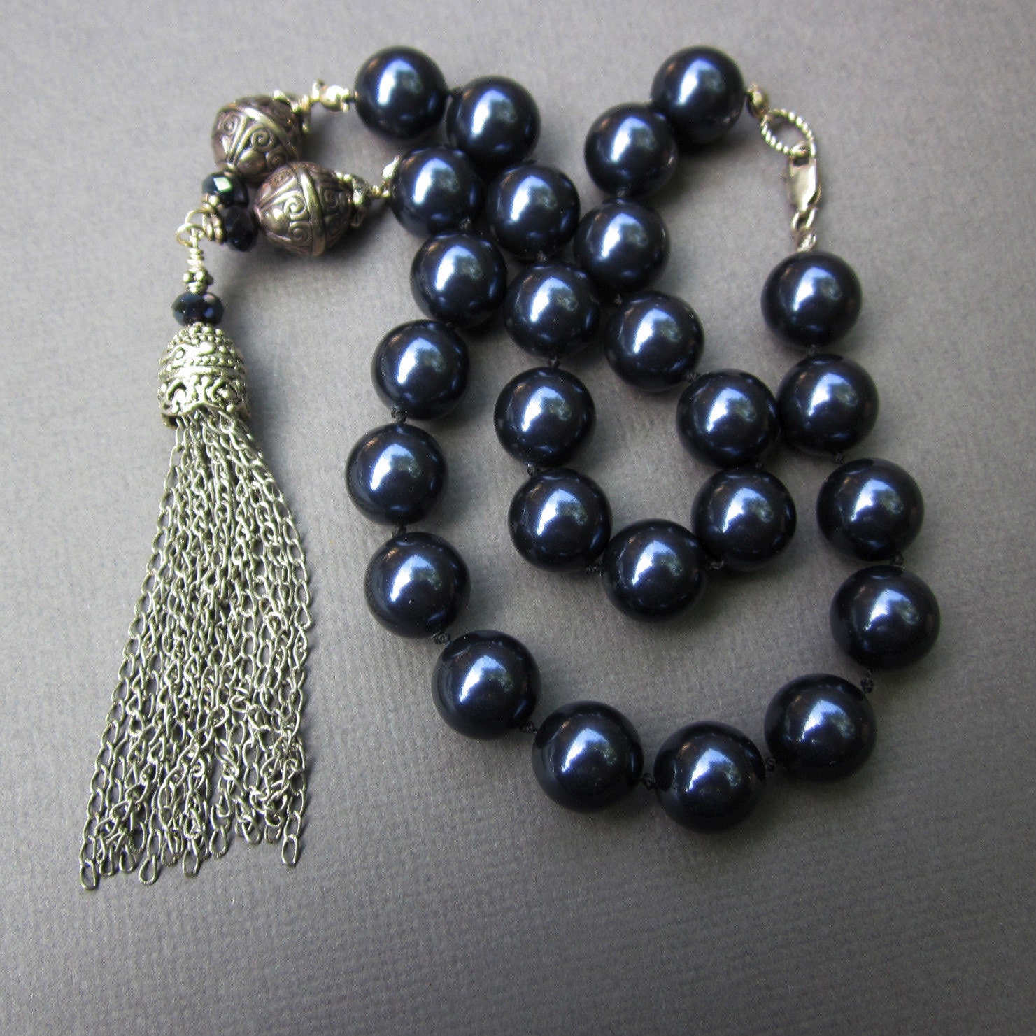midnight blue and silver tassel - the jocasta necklace