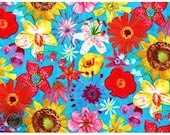 Quilt Fabric Impressions 1/2 Yard Spring Floral Fabric Teal Cotton