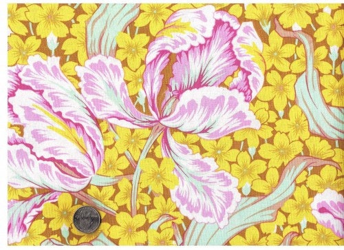 Quilt Fabric Phillip Jacobs Tulips 1/2 Yard Cotton Pink Yellow Large Scale Tulip