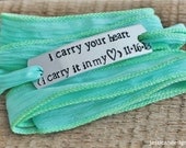 I Carry Your Heart, I Carry It In My Heart - Hand Stamped Silk Wrap Bracelet Personalized with the Date of your Choice
