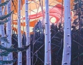 Painting of Sunset in a Forest - Print 15" x 7.5" - Aspen Allure