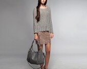 Gray Leather Bag - OPELLE Lotus Bag - Soft Pebbled Leather with Zipper Pockets in Smoke