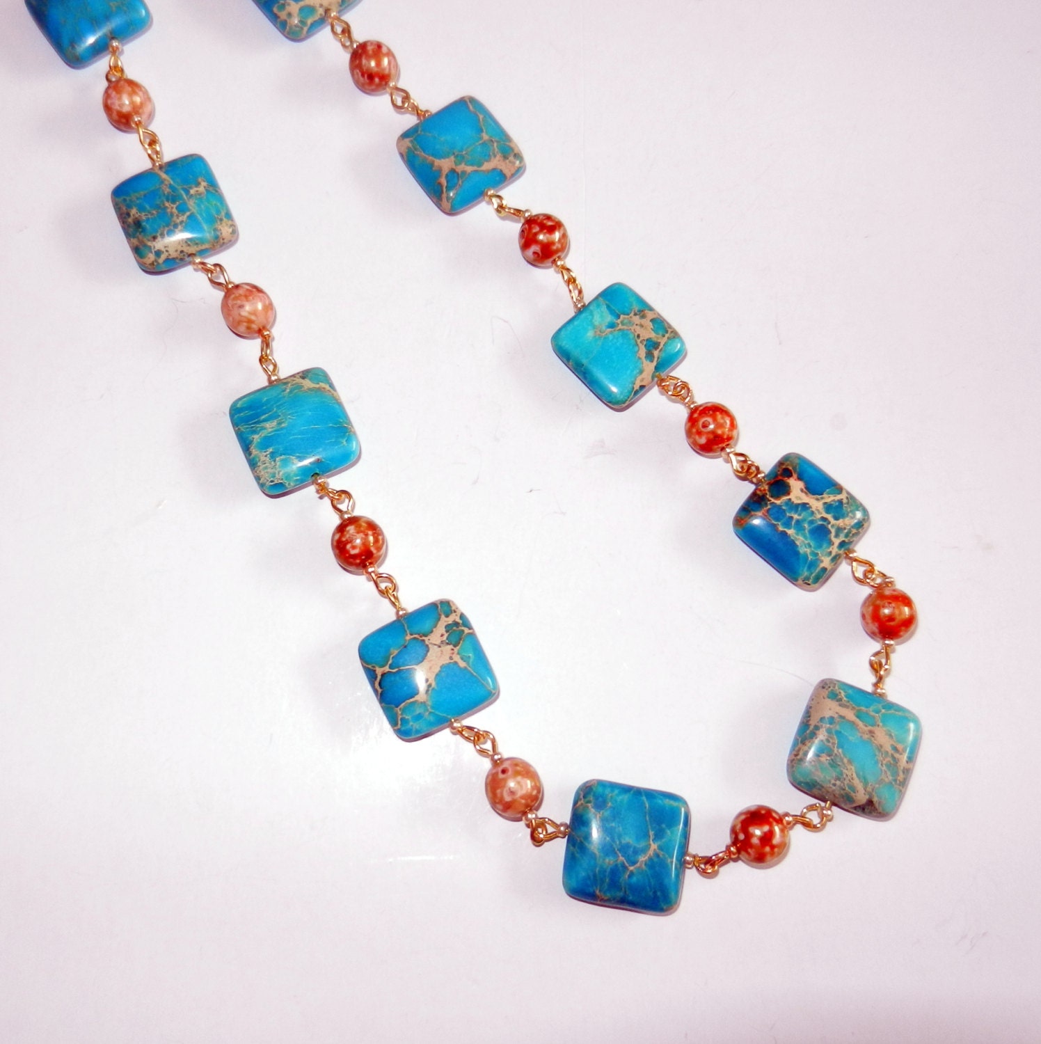 Turquoise and Gold Marbled Necklace