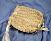 Bonnet for Baby - crocheted scallop edge with satin ribbon trim