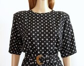 1980s Dress / 80s Black White Pencil Dress / Large