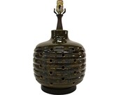 Vintage Dark Green Beehive Shaped Punctured Ceramic Lamp with Interior Light