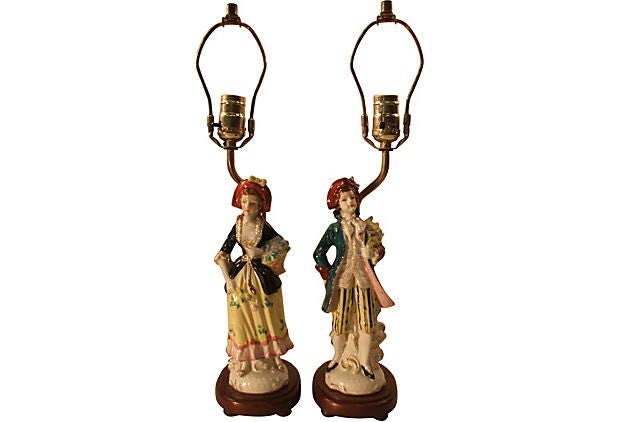 Retro Vintage Lord & Lady Ceramic Figure Lamps