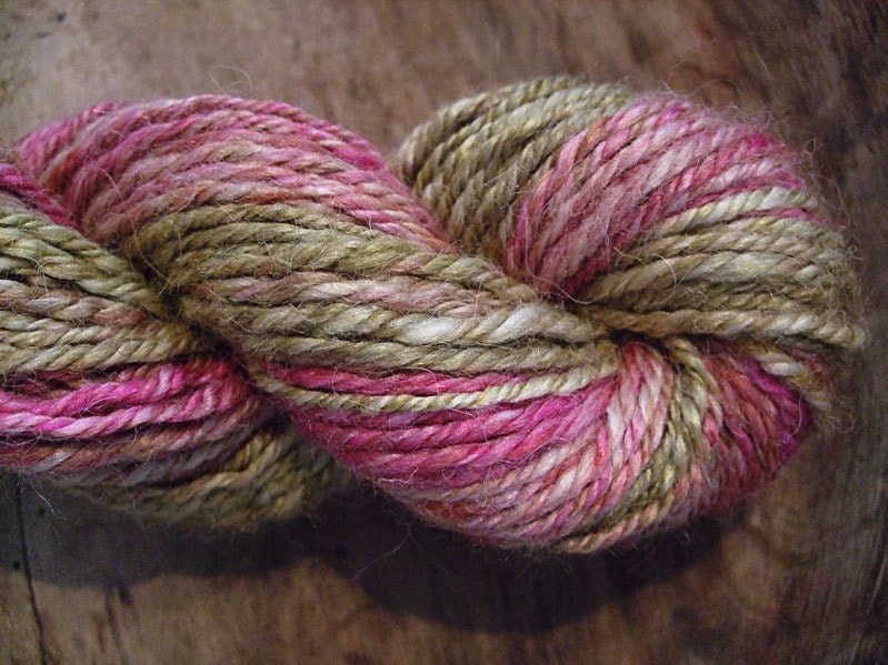 SALE - Handspun bfl wool with silk - Wild Roses - 58gr 77m 3ply